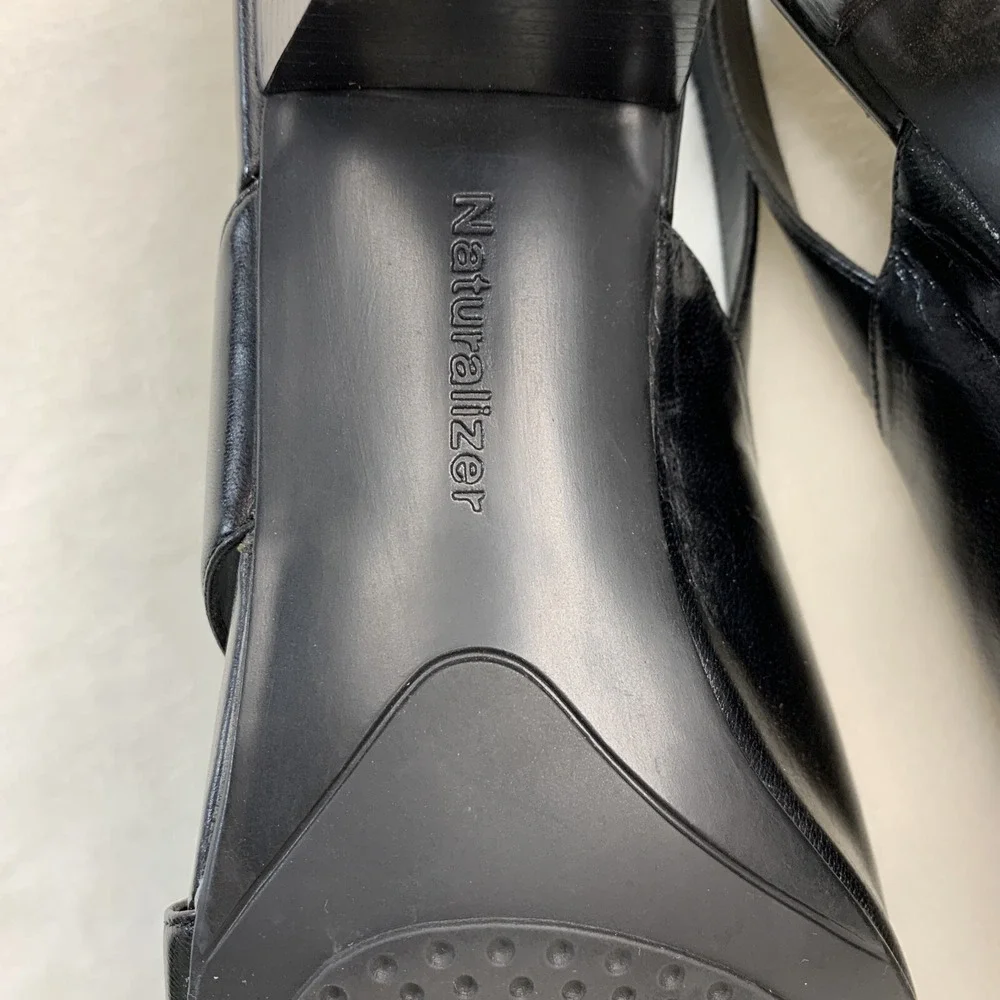 Naturalizer Serenity Black Sling Back Leather Open Toe Heels  EUC Size 7 Width C